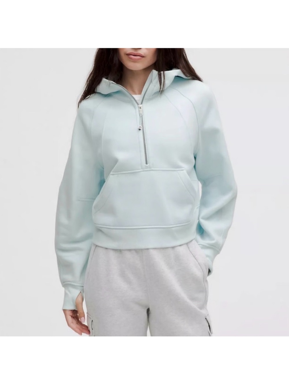 Lululemon Women's Light Blue Zip-Neck Hoodie scuba